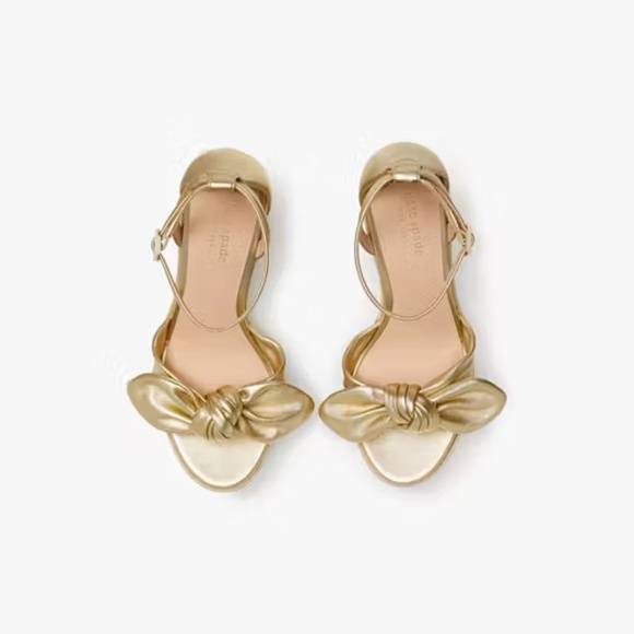 Kate Spade Tianna Espadrille Wedges Metallic Gold Leather Platform Sandals Pumps - Picture 6 of 16